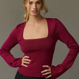 Maeve Deep Red Square Neck Sweater